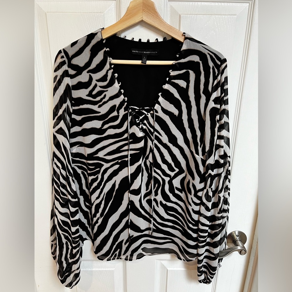 WHBM Large Long-Sleeve Zebra Striped Blouse